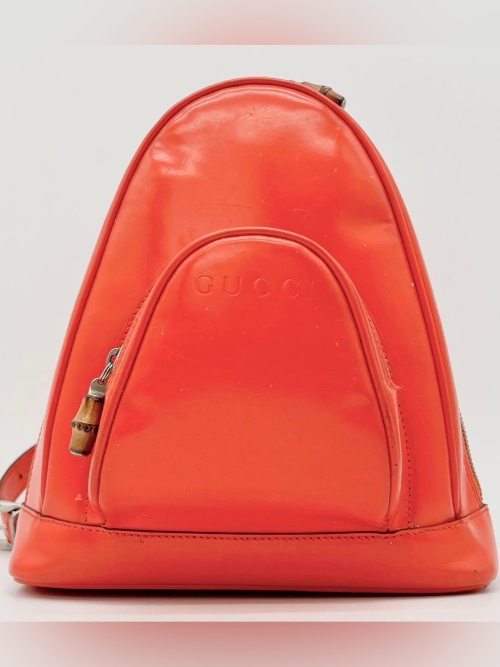 GUCCI Vintage Red Patent Leather Mini Bamboo Backpack | Made in Italy - Picture 2 of 11